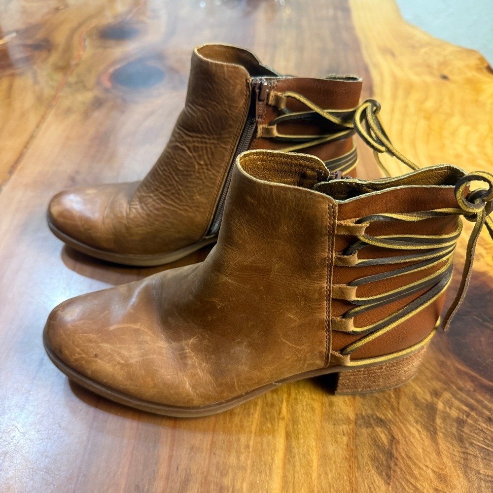 Kork Ease Belaya Bootie 9M Heel Leather Zip Ankle Boot Lace Block